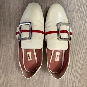 Bally Women's Cream Loafers with Red Stripes
